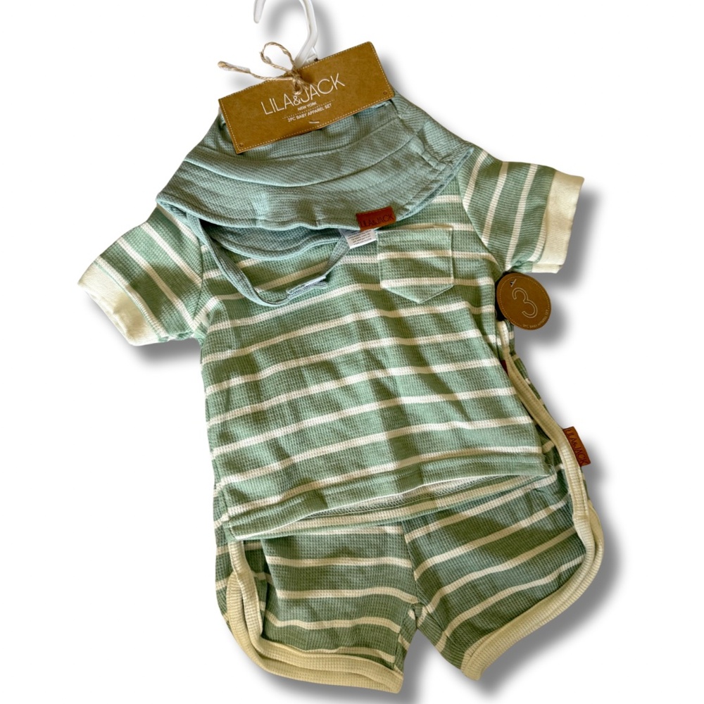 Lila & Jack 3-Piece Waffle Set – Sage Green Stripes (NWT)
